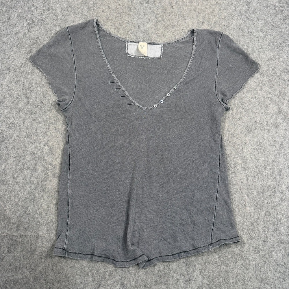 We The Free People Gray Faux Henley Short Sleeve Top Women's Size Medium